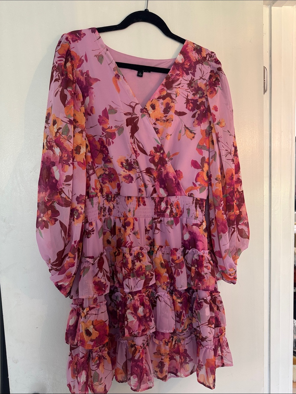 Floral Pink Ruffle Tiered Dress